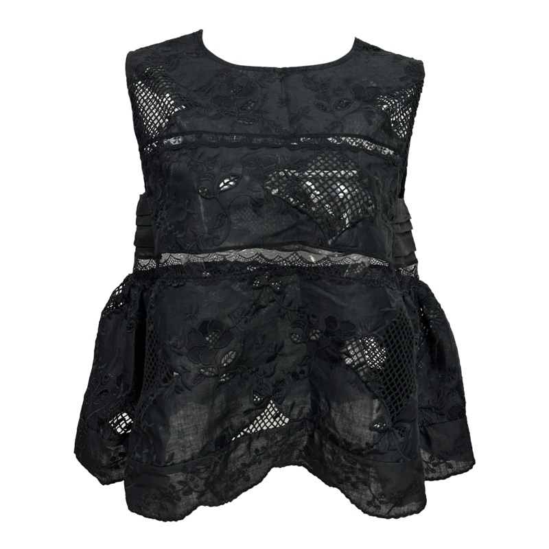 Black Embroidery Linen Lace Top