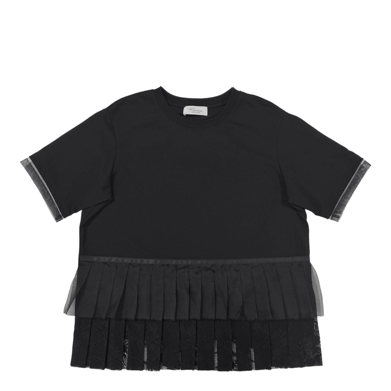 Black Pleated Lace T-Shirt