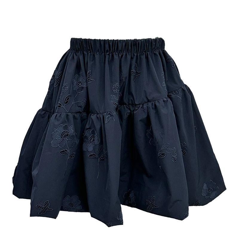 Navy Embroidery Bow Mini Skirt