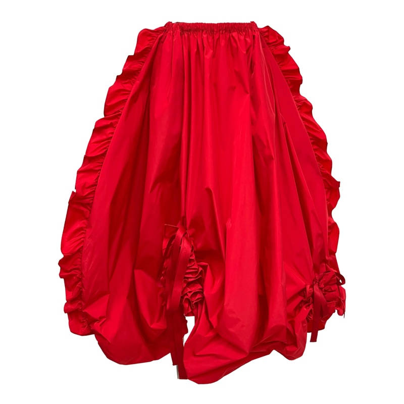 Red Ruched Long Skirt