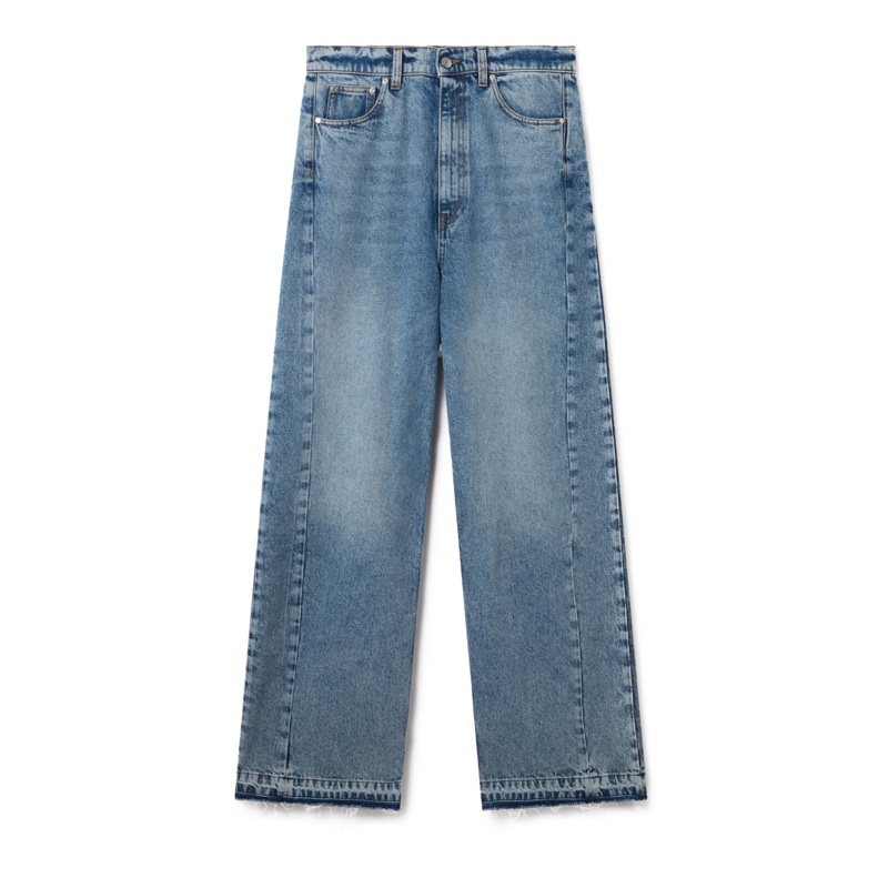 Two Tonal Fabric Paneled Wide Jeans