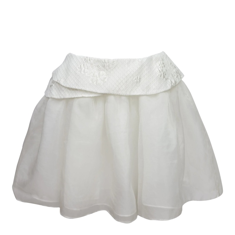 White Organza Pleated Mini Skirt