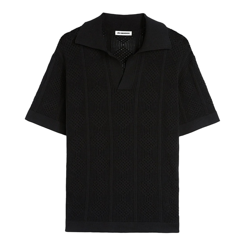 Cotton Lace Stitch Knit Polo Shirt