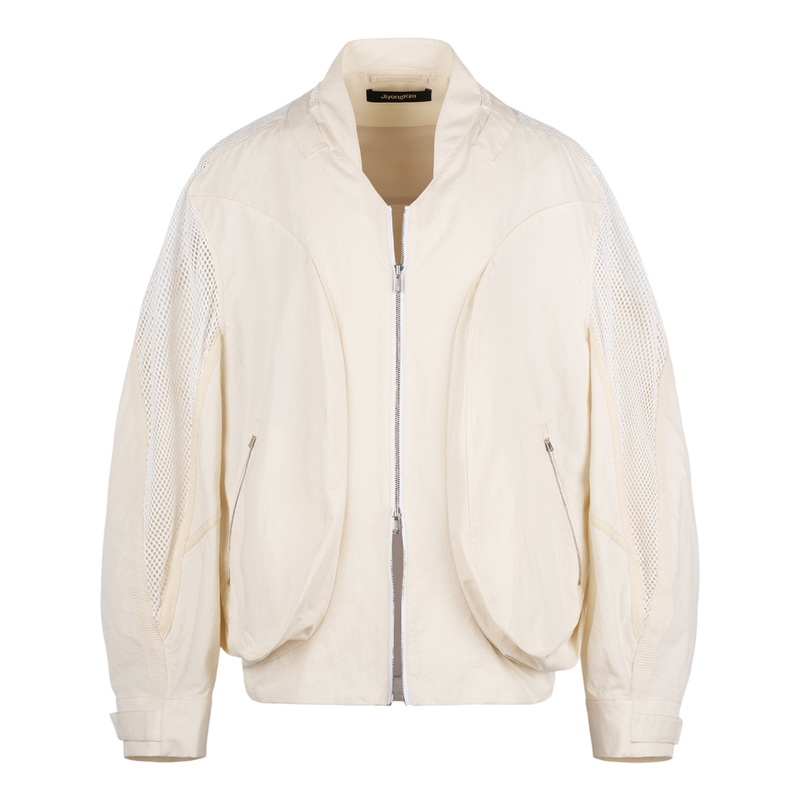 Draped Pocket Mesh Sleeve Jacket