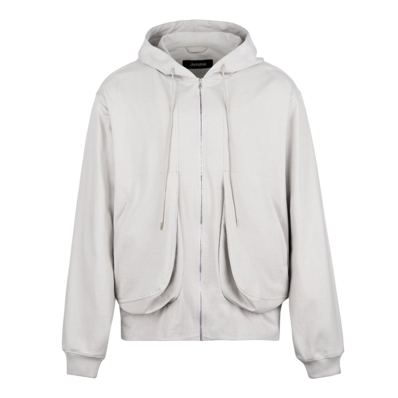 Draped Pocket Zip-Up Hoodie
