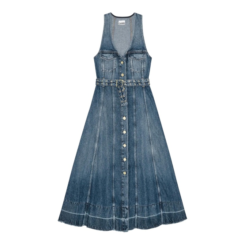 Light Denim Belt Midi Dress