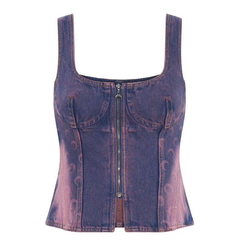Moon Laser Denim Bustier Top