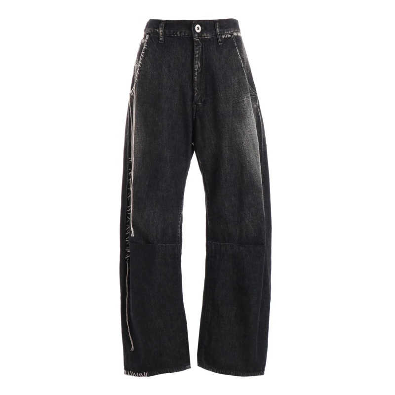 Spotted Denim Wide Leg Gusset Pants