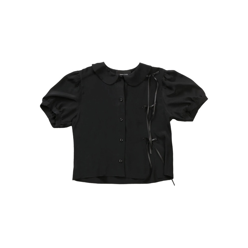 Cropped Bow Slit Puff Sleeve Top