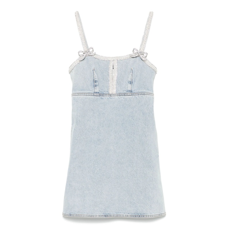 Light Blue Denim Pearl Mini Dress
