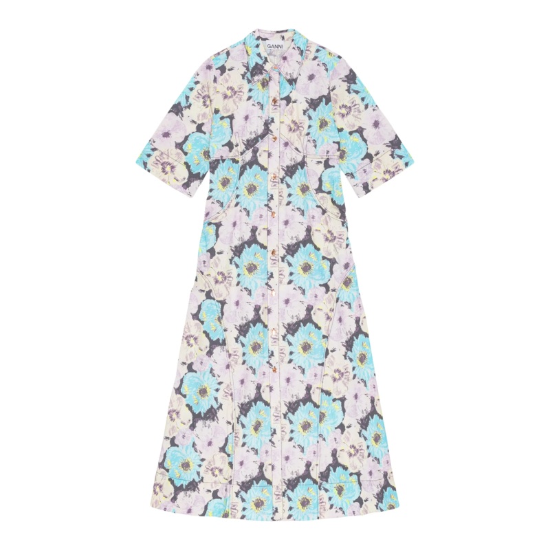 Printed Cotton Long Shirt Dress