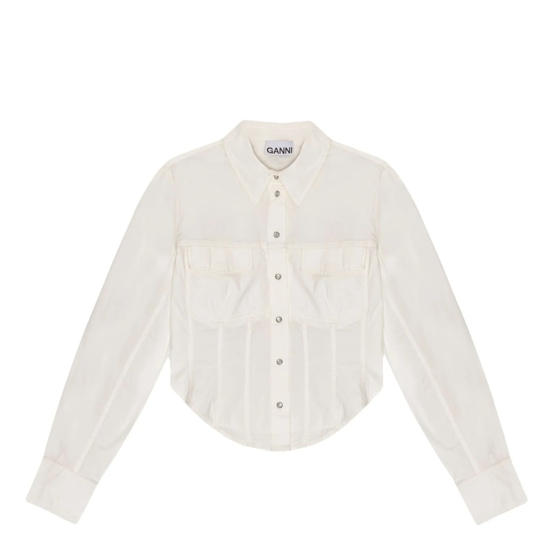 Washed Stretch Cotton Corset Shirt