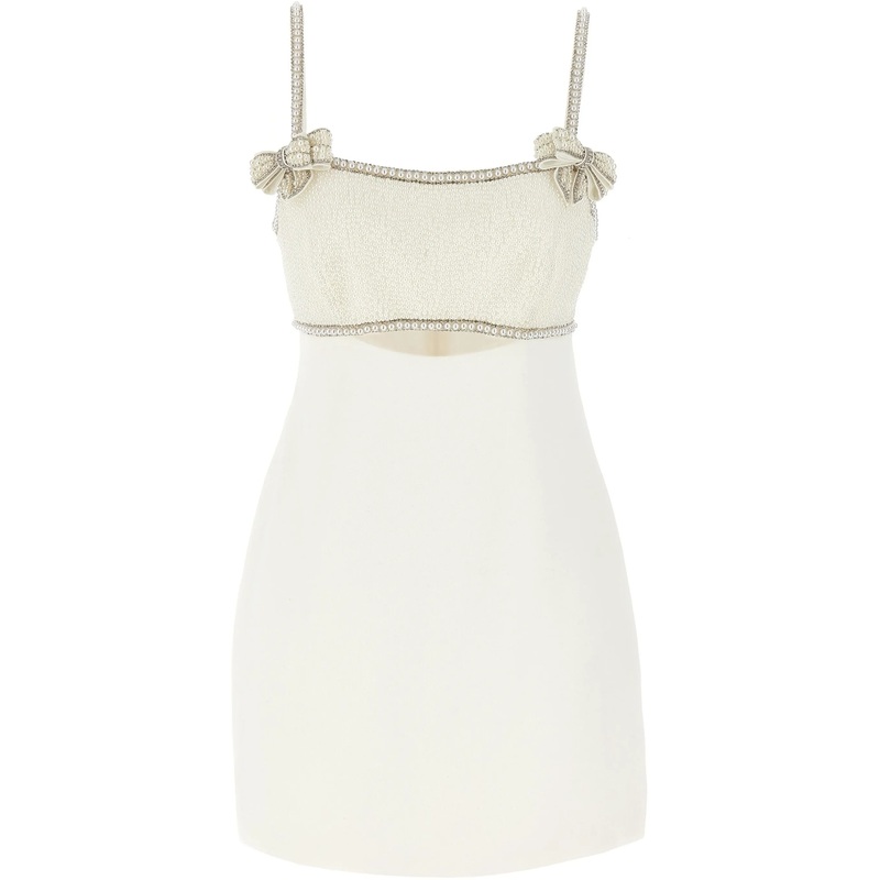 White Crepe Pearl Bow Mini Dress