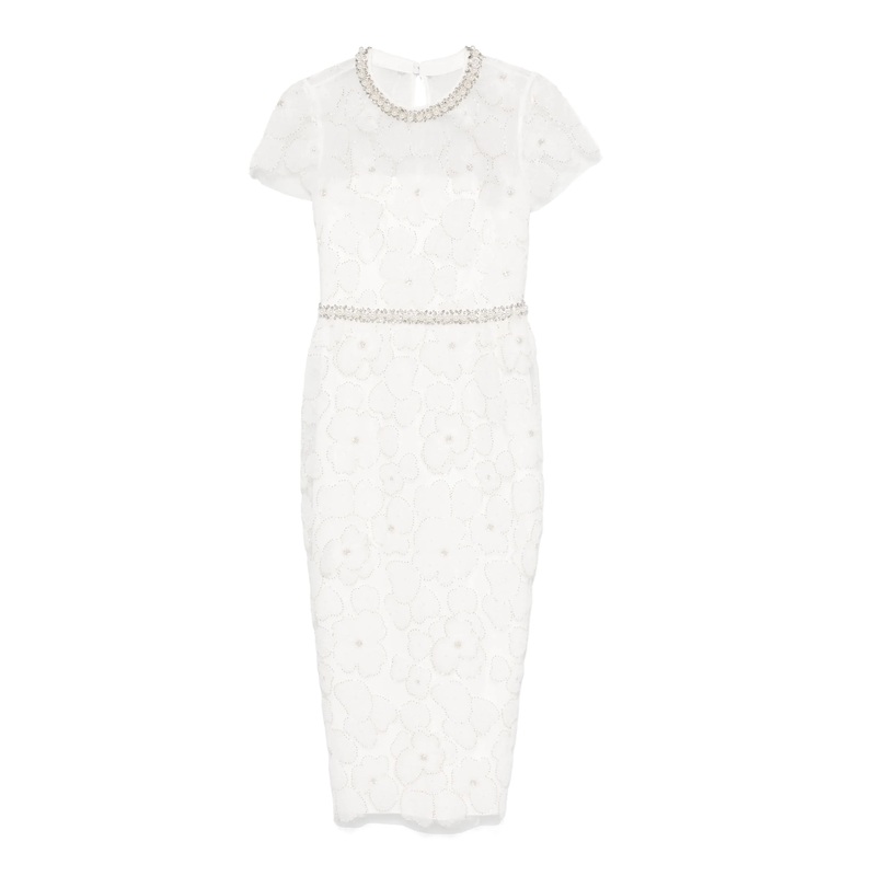 White Embellished Tulle Midi Dress