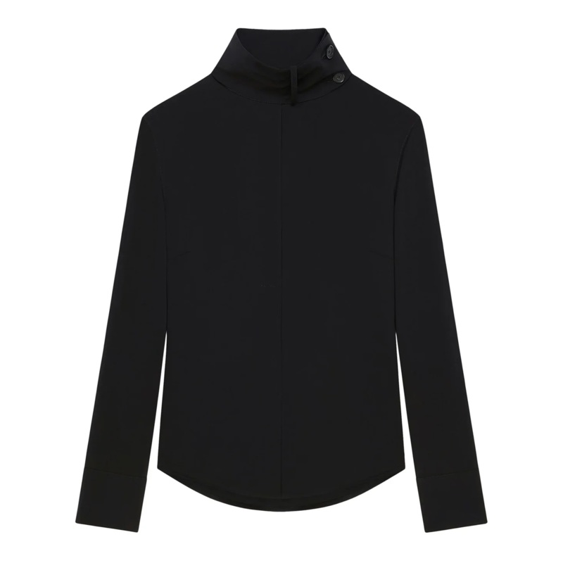 Scarf Mockneck Cotton Blouse