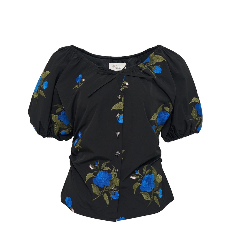 Black Embellished Roses Embroidery Top