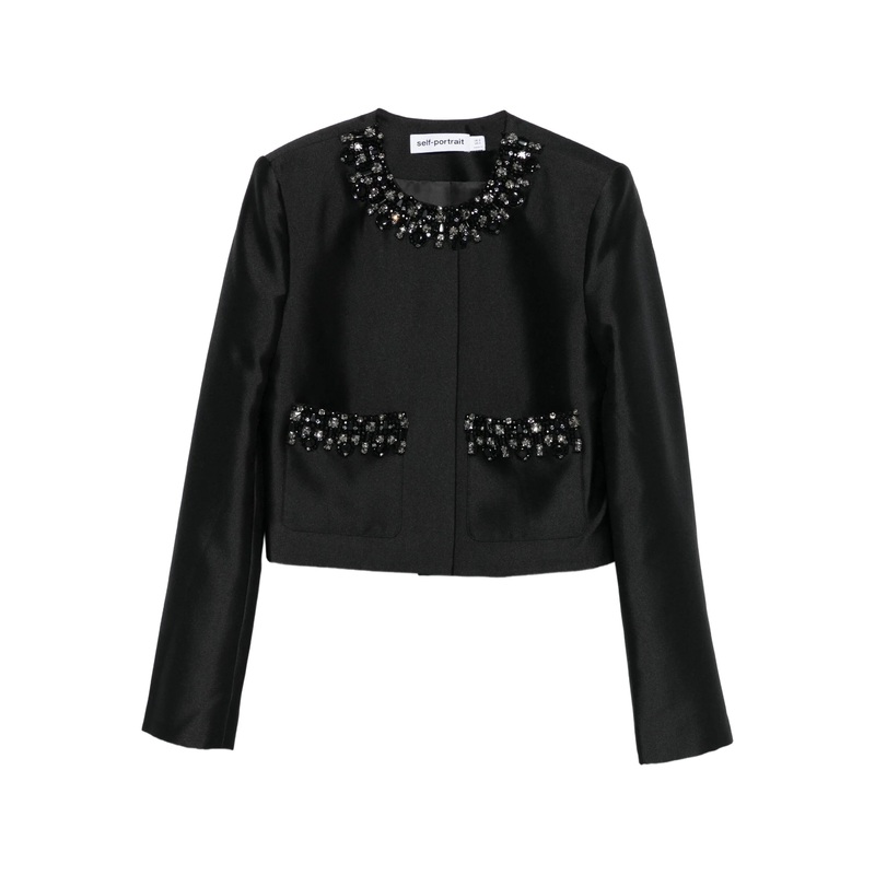 Black Taffeta Embellished Trim Jacket