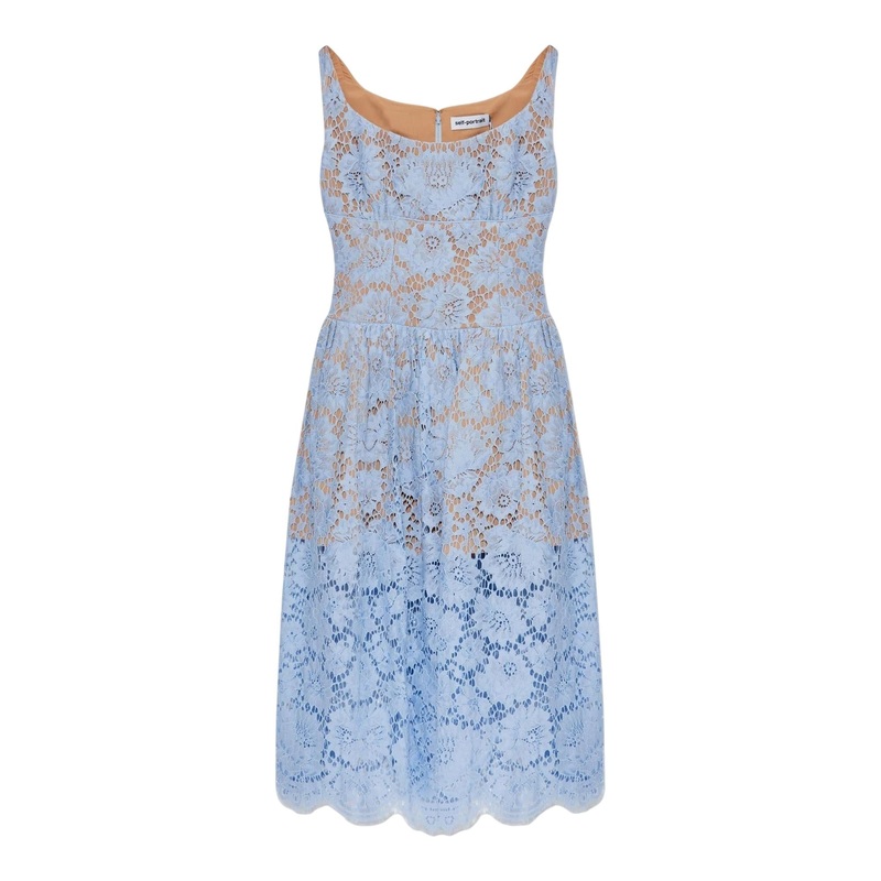 Blue Floral Lace Midi Dress