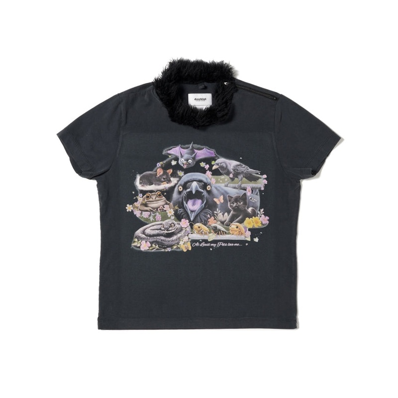 Furry Collar Zip-Up T-Shirt