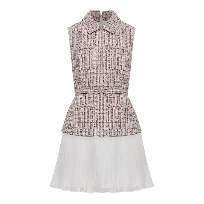 Pink Boucle Chiffon Mini Dress