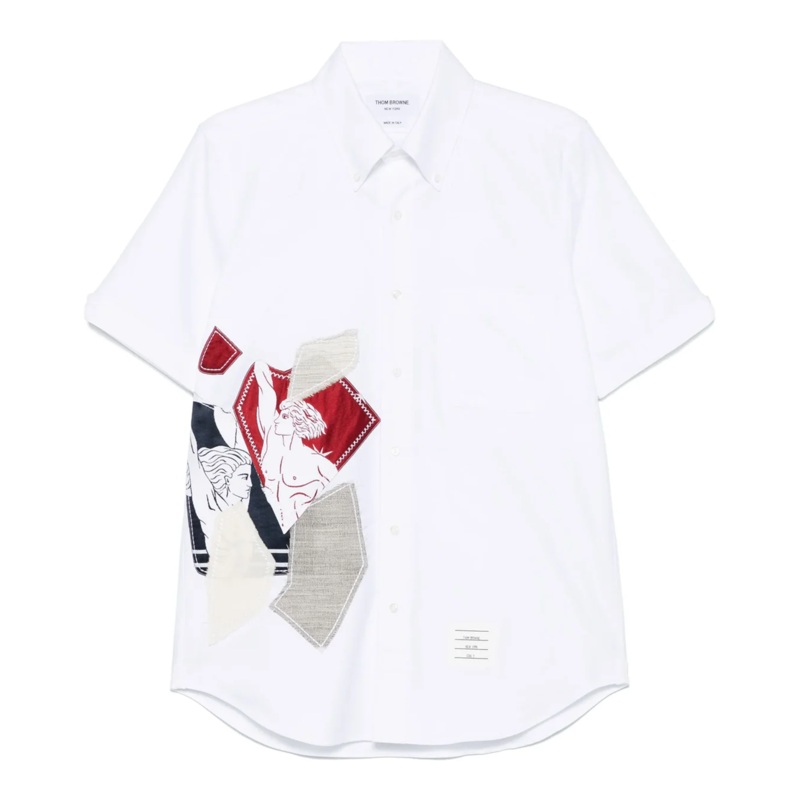 Straight Fit Button Down Shirt With Patchwork Detail Men