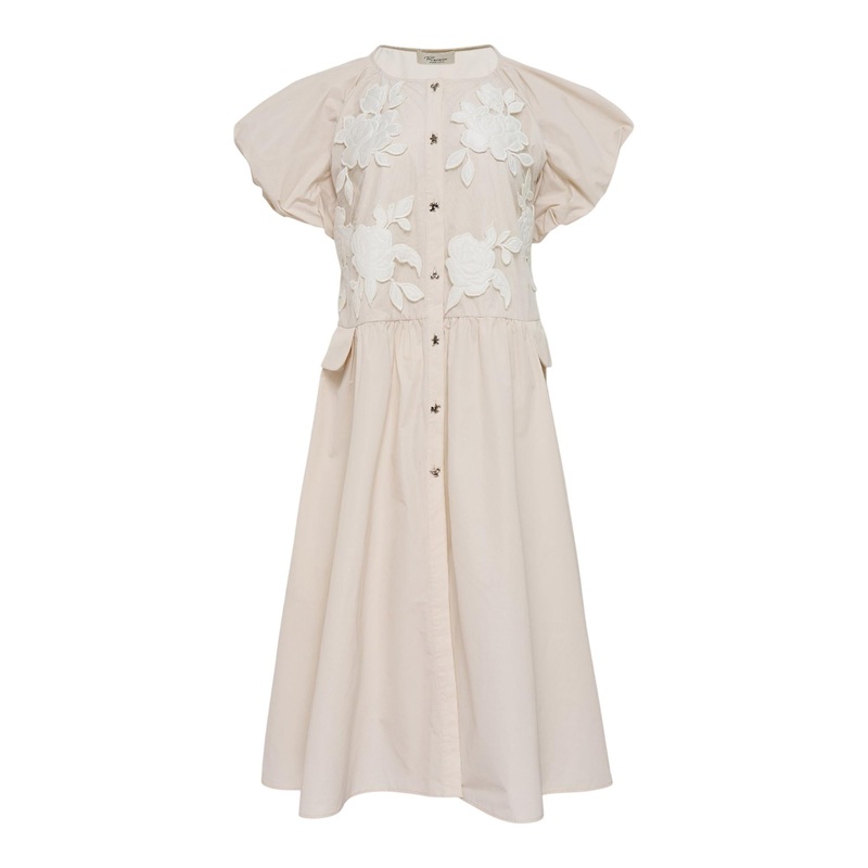 White Floral Quilted Midi Dress