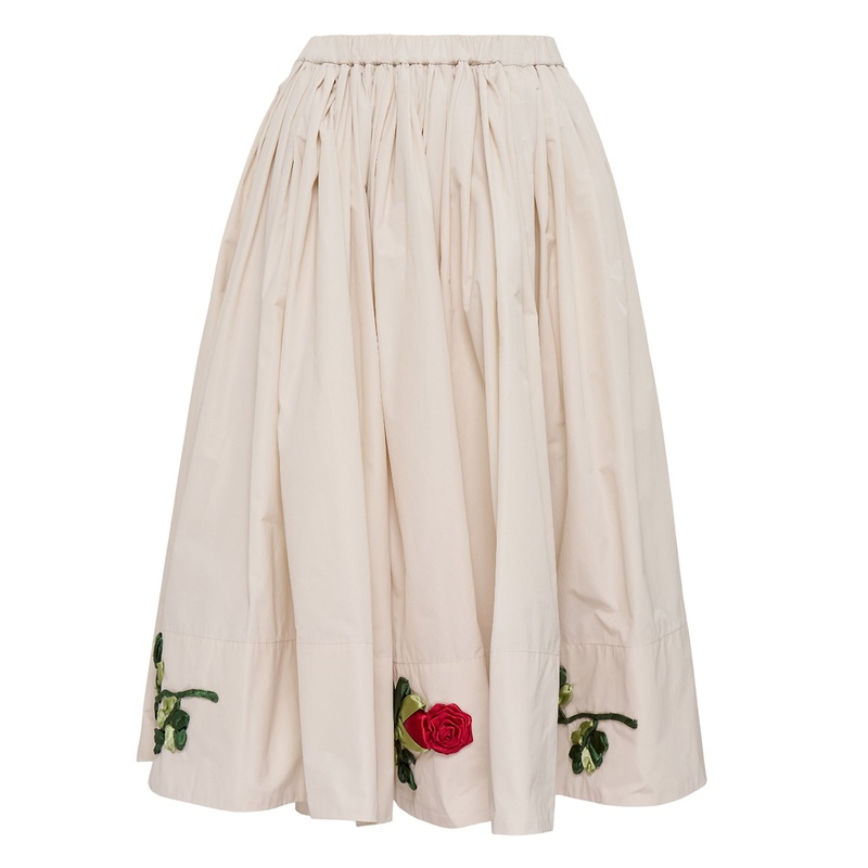 White Pleated Ribbon Embroidery Skirt