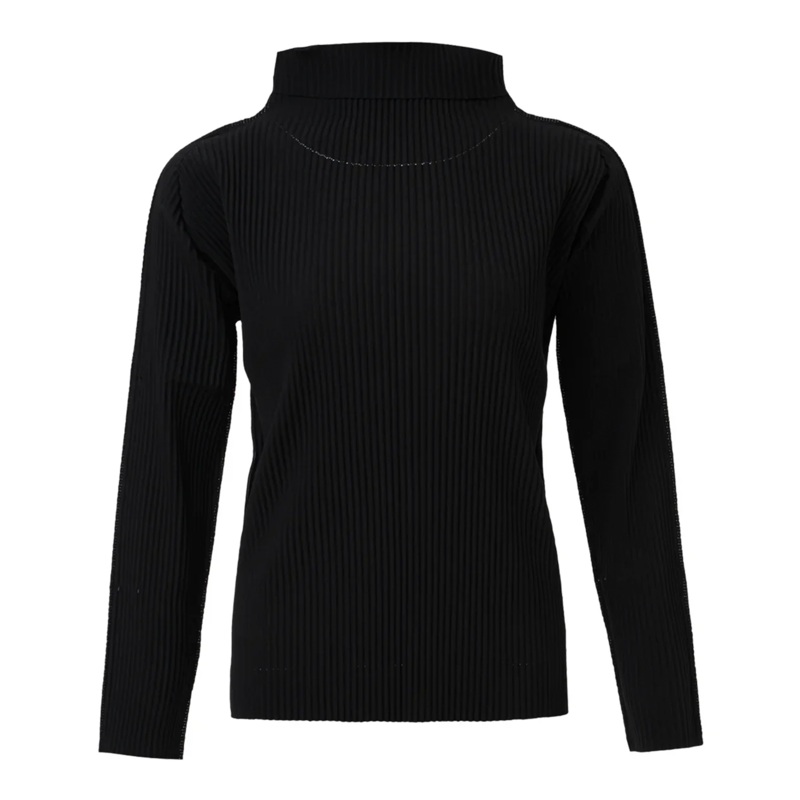Fine Knit Pleats Black Shirt