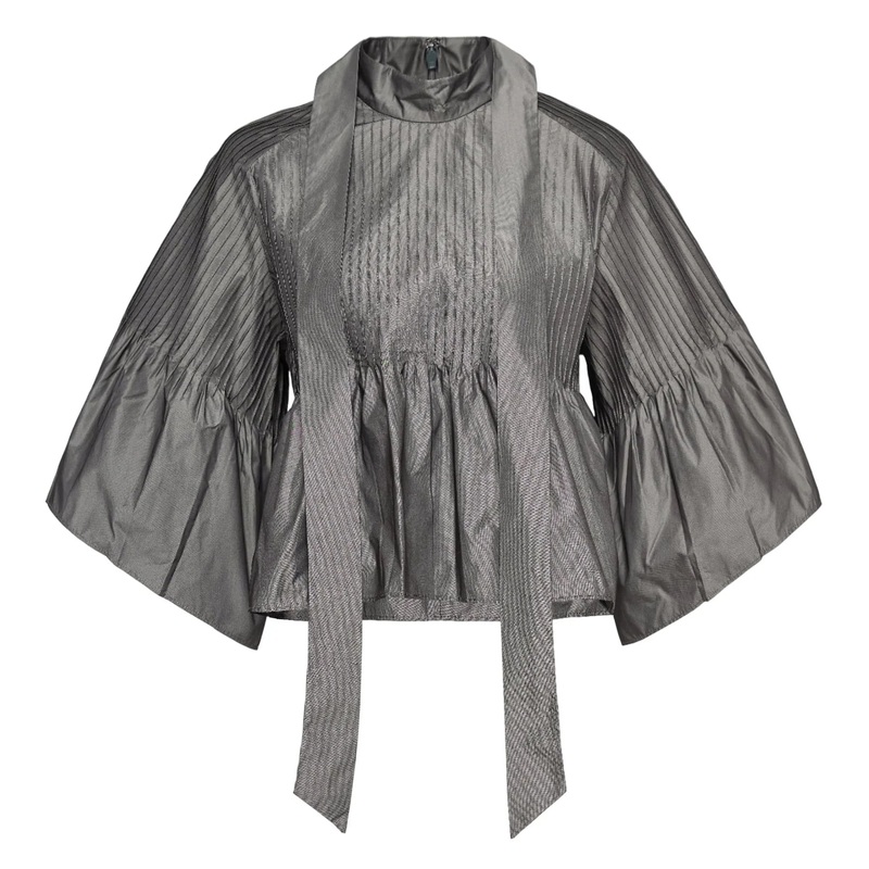 Poly Chambray Taffeta Pintuck Top