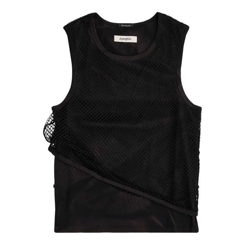 Sun-Bleached Mesh Layered Sleeve Tank