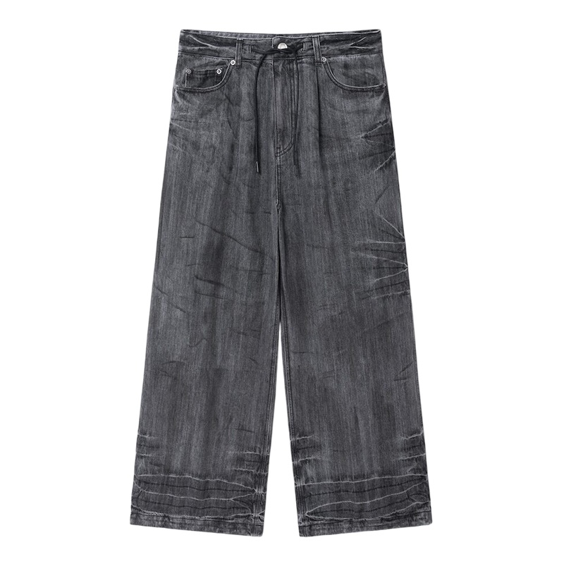 Washed Denim Wide Leg Pants