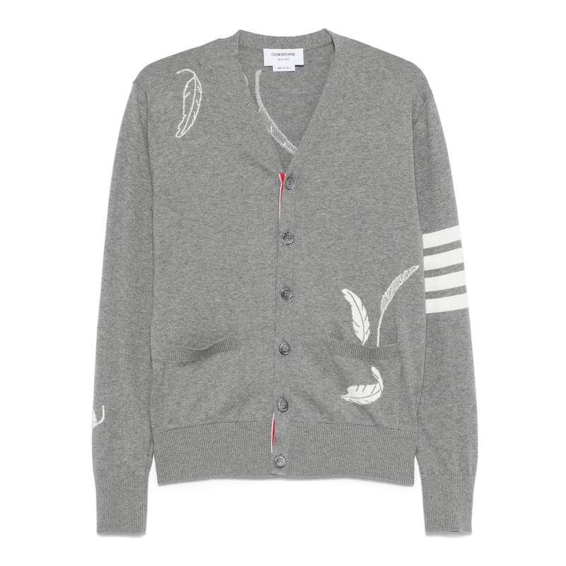 Feather Intarsia 4-Bar Cardigan Men