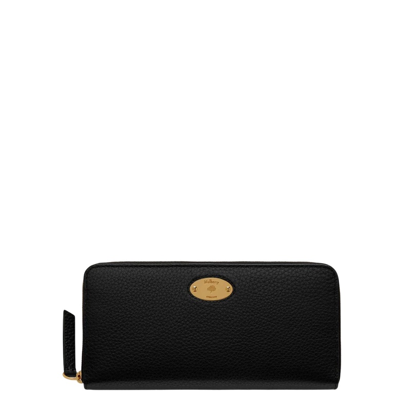 Mulberry Plaque 8 Credit Card Zip Purse Black Small Classic Grain