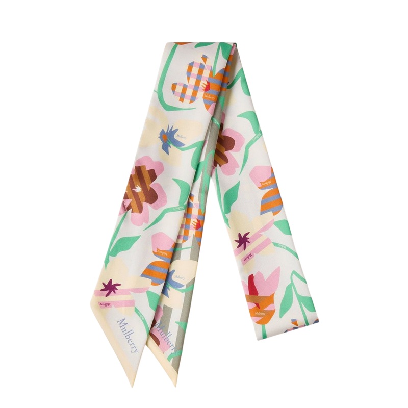 Skinny Scarf – Graphic Floral Linen Green & Buttermilk Recycled Polyester