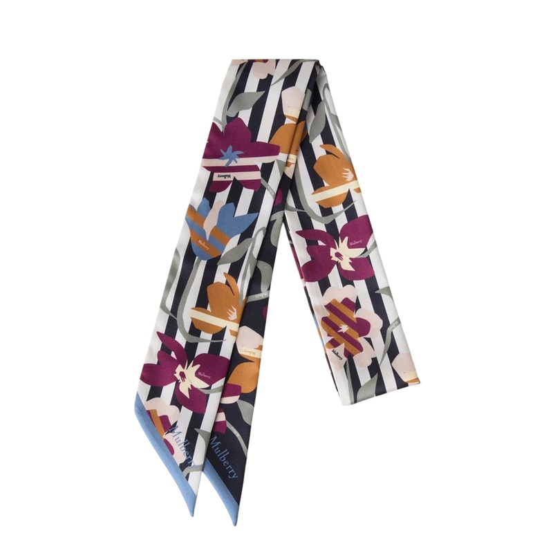 Skinny Scarf – Graphic Floral Night Sky & Orchid Bloom Recycled Polyester