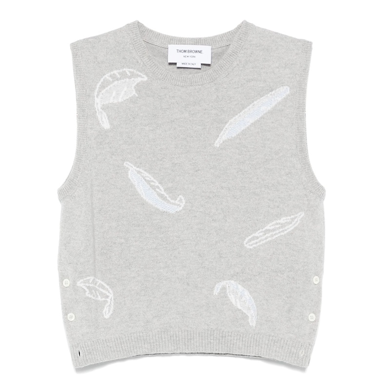 Feather Intarsia Cashmere Cropped Shell Top Women