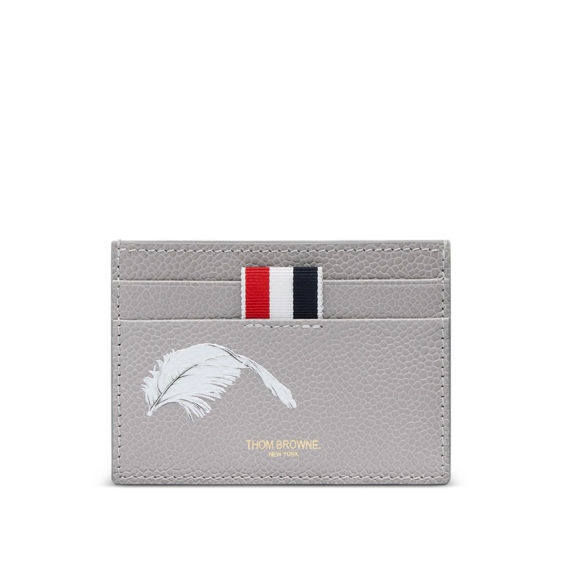 Feather Print Pebble Grain Single Card Holder Men