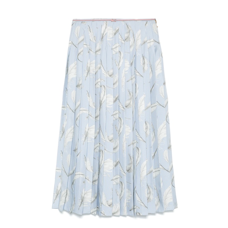 Feather Printed Silk Twill Pleat Skirt Women