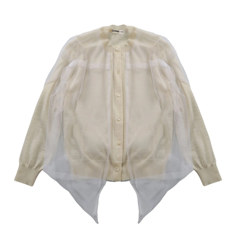 Worsted Wool Jersey X Nylon Tulle Cardigan