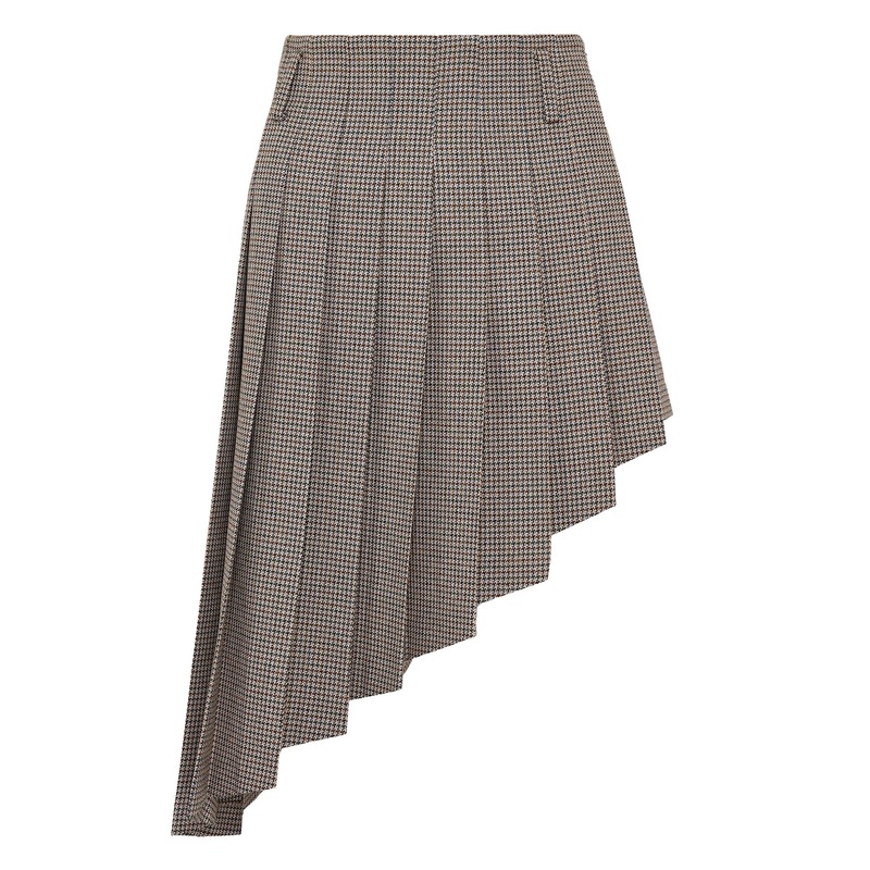 Beige Womens Asymmetric Checked Skirt
