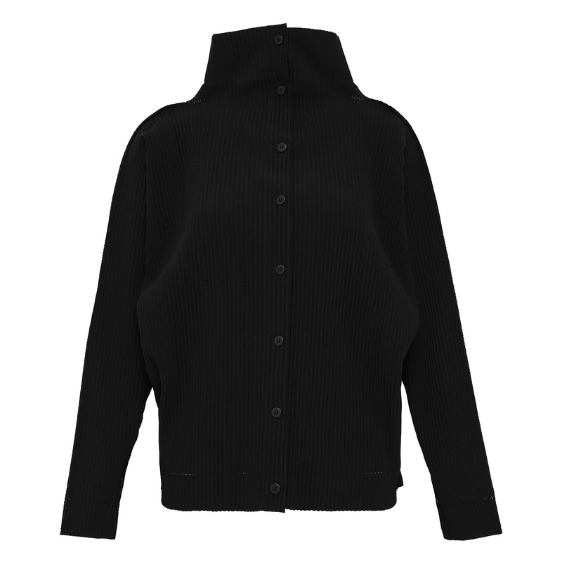 Fine Knit Pleats Black Cardigan