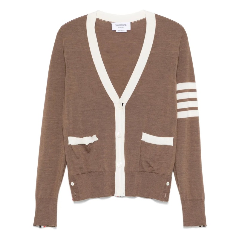 Fine Merino Wool 4-Bar Relaxed Fit V Neck Cardigan Women