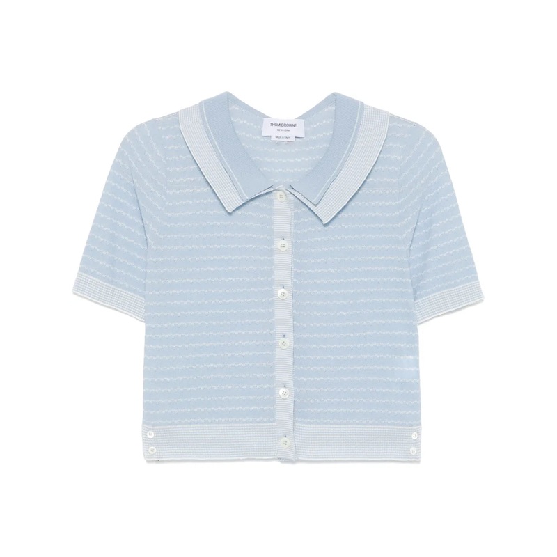 Striped Tuck Stitch Short Sleeve Cardigan Women