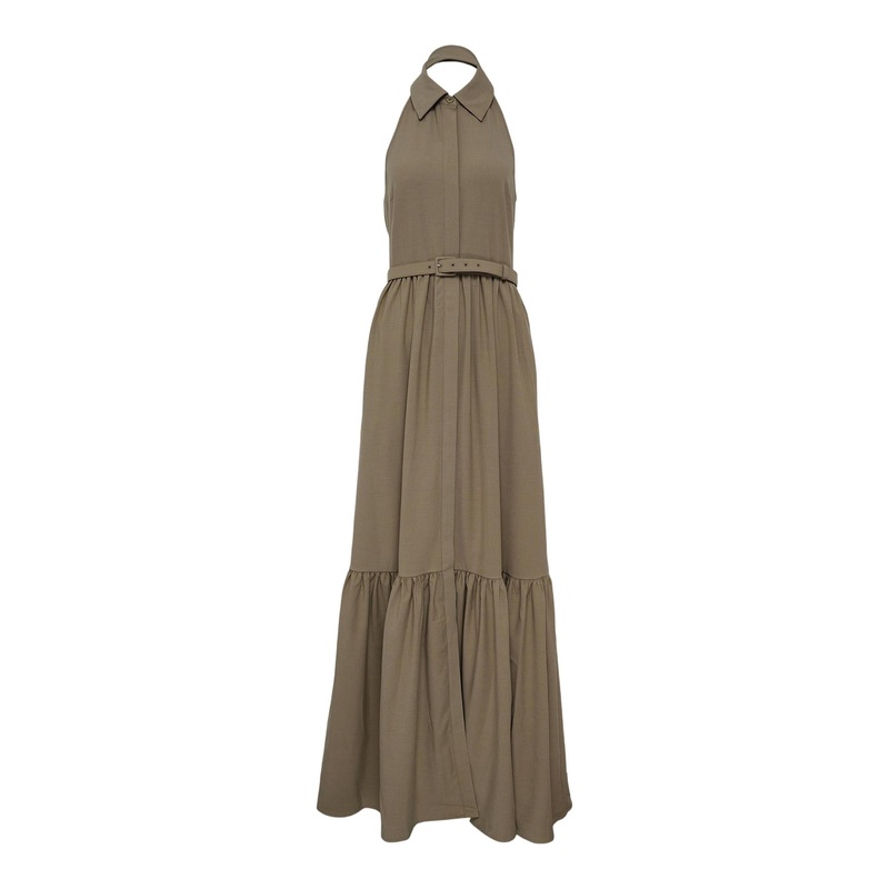 Beige Sleeveless Twill Maxi Dress