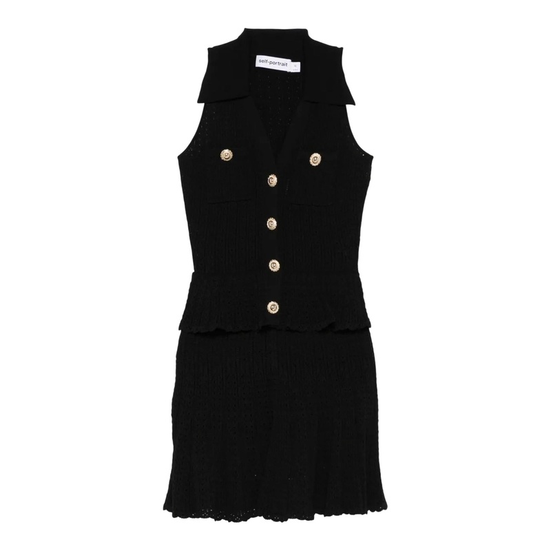 Black Pointelle Knit Mini Dress