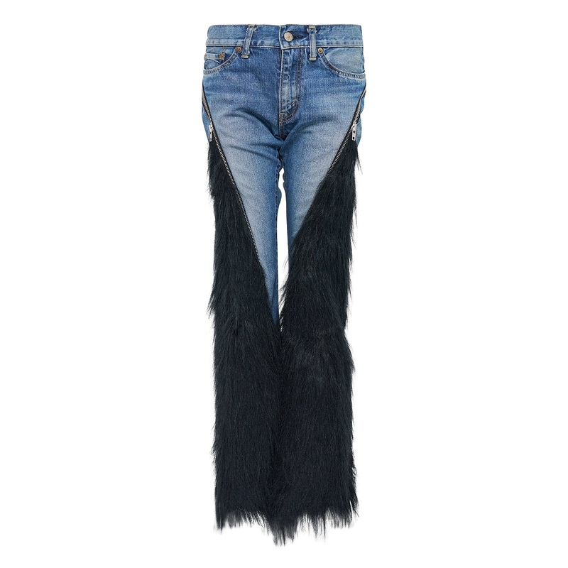 Cotton Denim Acrylic Faux Fur Jeans