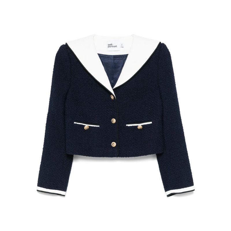 Navy Boucle Contrast Collar Jacket