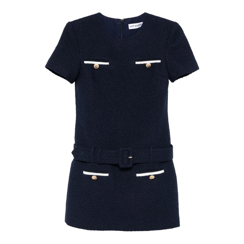 Navy Boucle Mini Dress