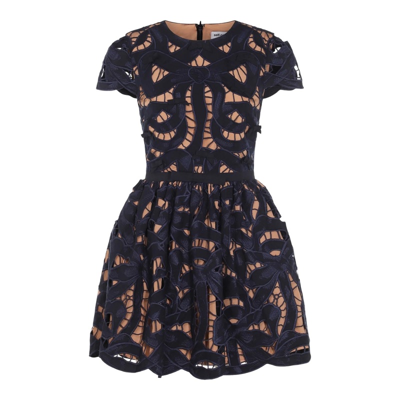 Navy Bow Embroidered Mini Dress