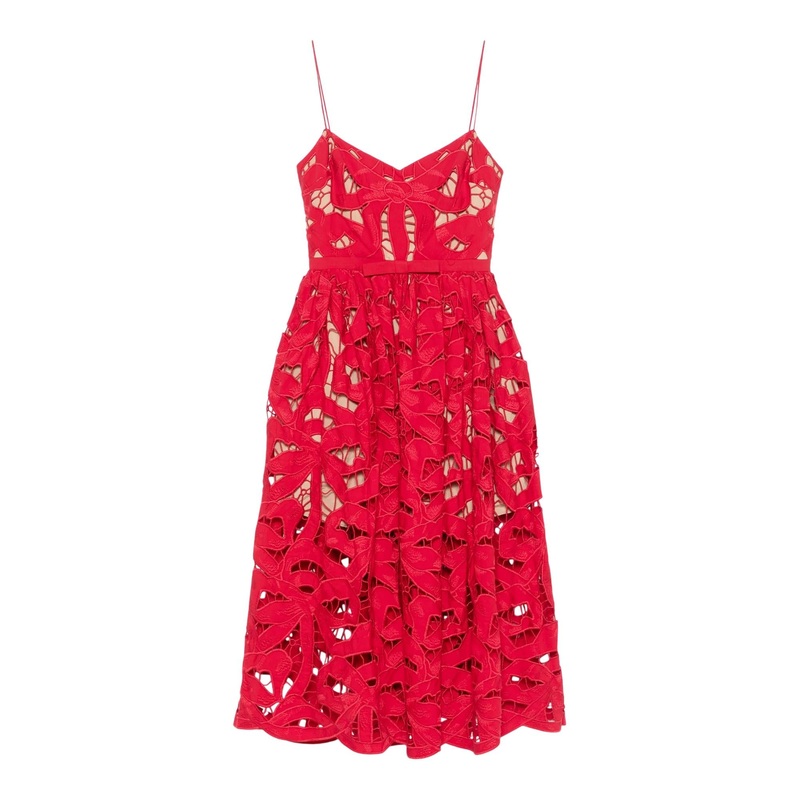 Red Bow Embroidered Midi Dress